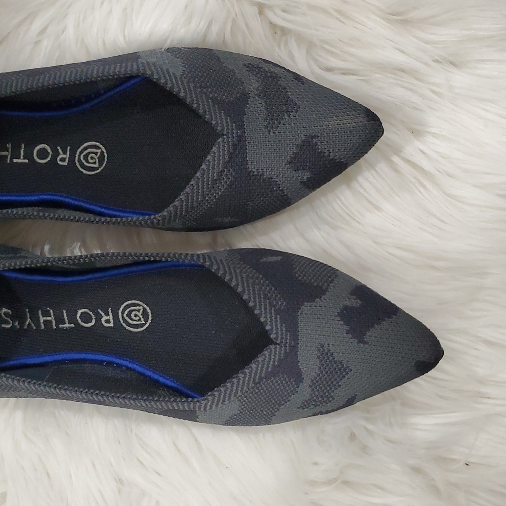 Rothy's The Point  Gray Camo  Flats with Sleek Pointed Toe and Blue Trim - Picture 11 of 16
